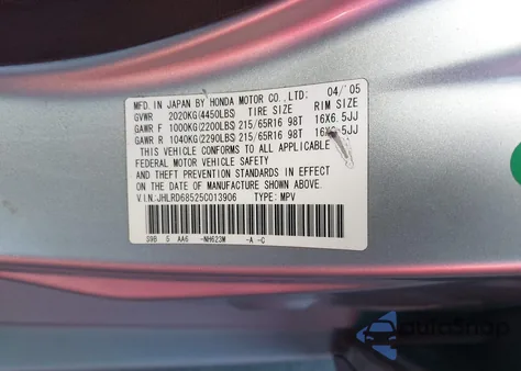 2005 Honda Cr-V Lx from USA, damaged, VIN JHLRD68525C013906